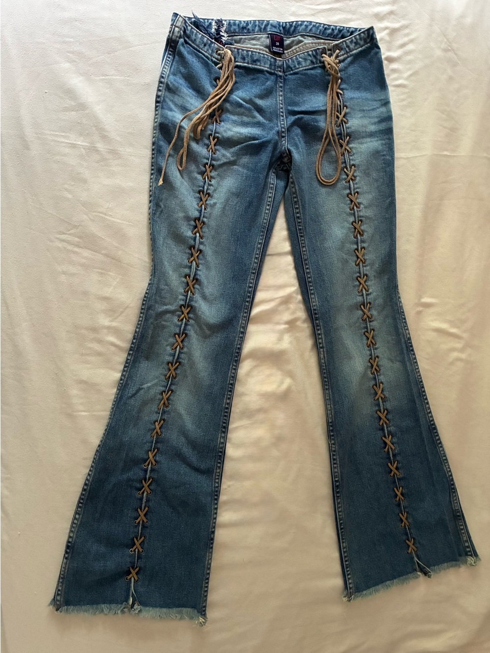 Boot-Cut Lace-Up Trim Jeans in Light Blue by LIX ( Made in the USA 🇺🇸 )